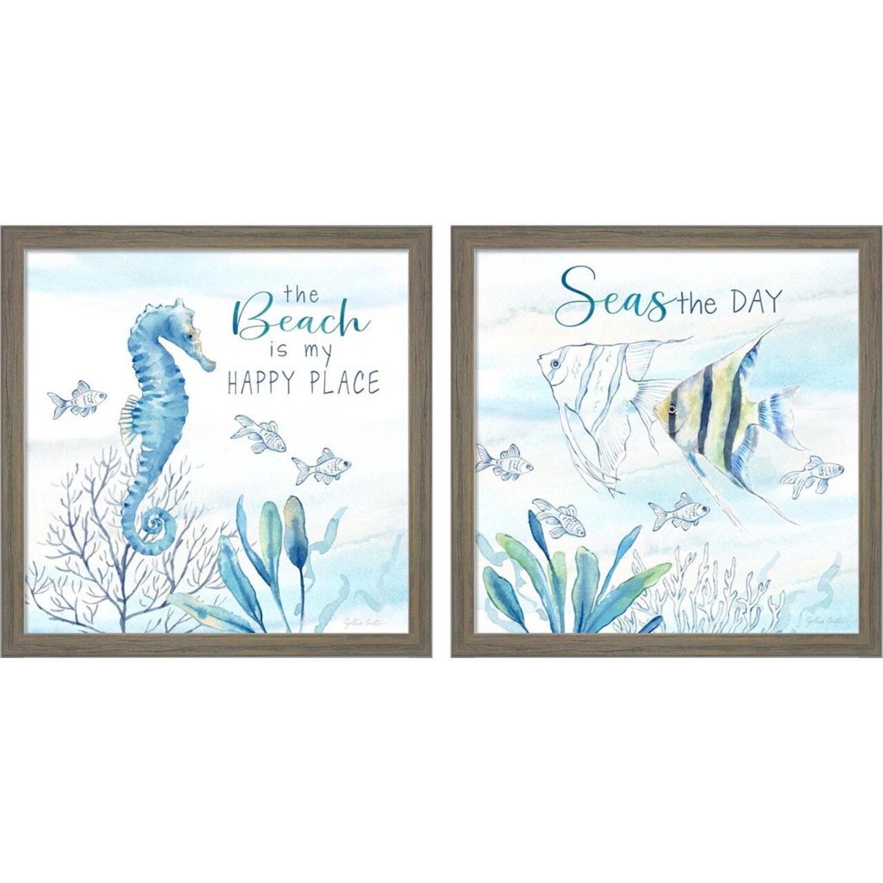 Great Blue Sea F by Cynthia Coulter, 2 Piece Rustic Grey Framed Art Set